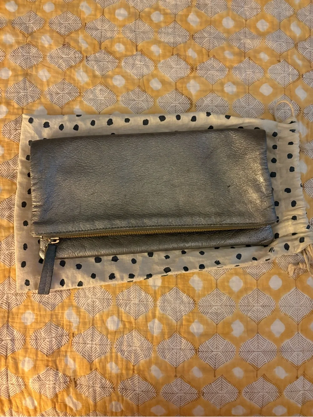 Clare V Gunmetal Textured Leather Foldover Clutch